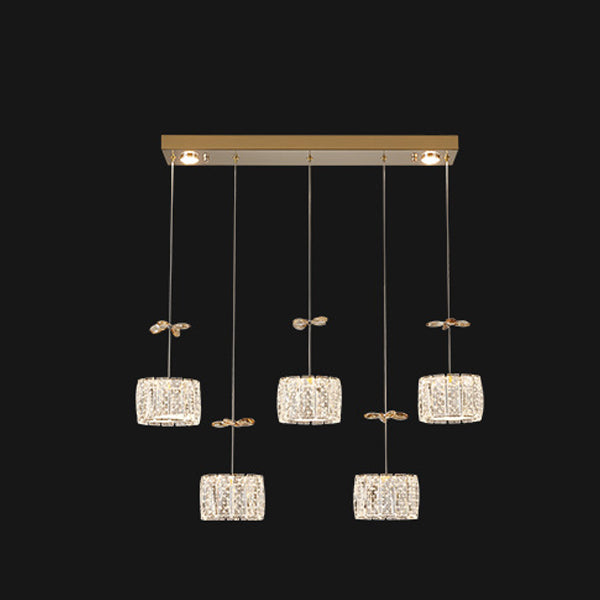 Modern Luxury Crystal & Stainless Steel Raindrop Cylinder Petal LED Chandelier Island Light For Dining Room & Living Room