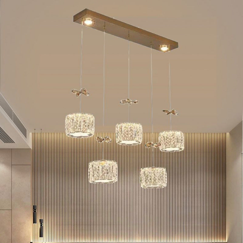 Modern Luxury Crystal & Stainless Steel Raindrop Cylinder Petal LED Chandelier Island Light For Dining Room & Living Room