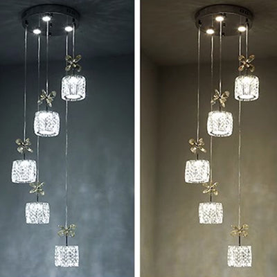 Modern Luxury Crystal & Stainless Steel Raindrop Cylinder Petal LED Chandelier Island Light For Dining Room & Living Room