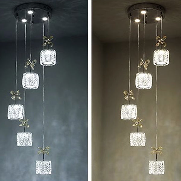 Modern Luxury Crystal & Stainless Steel Raindrop Cylinder Petal LED Chandelier Island Light For Dining Room & Living Room