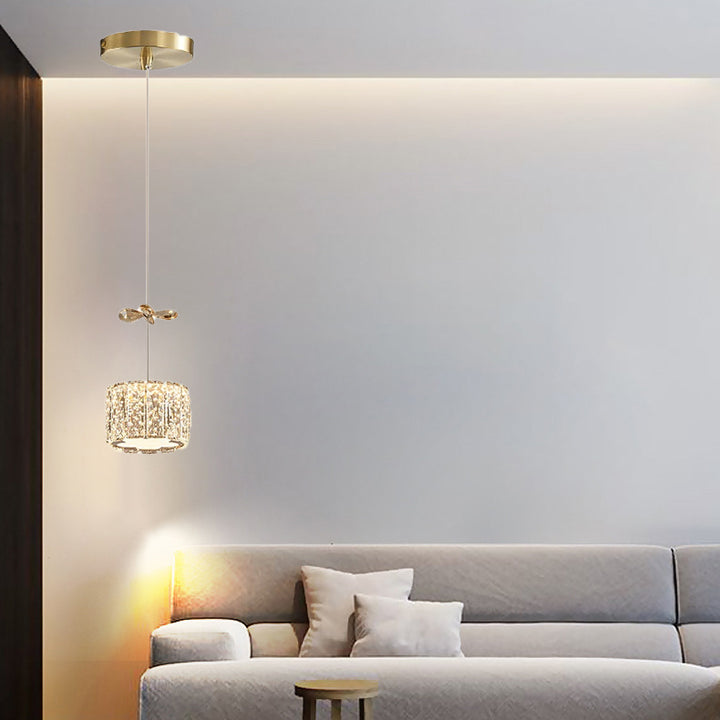 ثريا حديثة فاخرة من الكريستال والفولاذ المقاوم للصدأ على شكل بتلة أسطوانة قطرات المطر LED لغرفة الطعام وغرفة المعيشة 