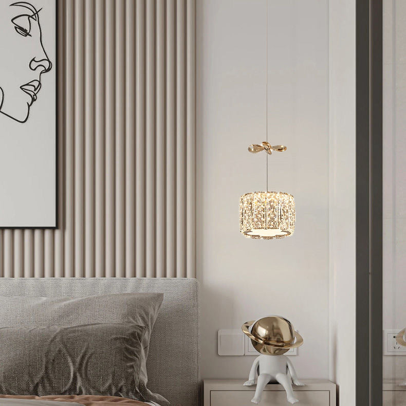Modern Luxury Crystal & Stainless Steel Raindrop Cylinder Petal LED Chandelier Island Light For Dining Room & Living Room