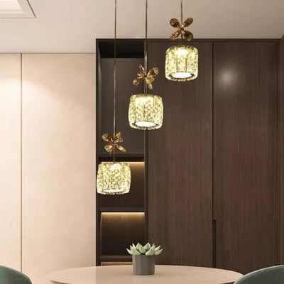 Modern Luxury Crystal & Stainless Steel Raindrop Cylinder Petal LED Chandelier Island Light For Dining Room & Living Room