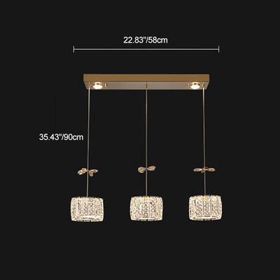 Modern Luxury Crystal & Stainless Steel Raindrop Cylinder Petal LED Chandelier Island Light For Dining Room & Living Room