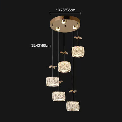 Modern Luxury Crystal & Stainless Steel Raindrop Cylinder Petal LED Chandelier Island Light For Dining Room & Living Room