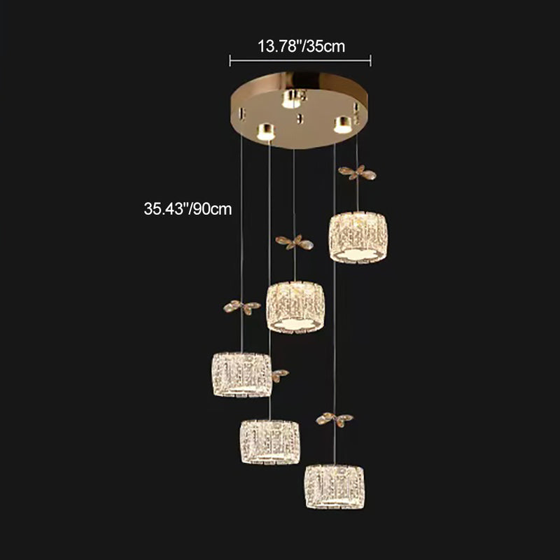 Modern Luxury Crystal & Stainless Steel Raindrop Cylinder Petal LED Chandelier Island Light For Dining Room & Living Room