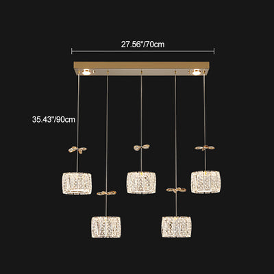 Modern Luxury Crystal & Stainless Steel Raindrop Cylinder Petal LED Chandelier Island Light For Dining Room & Living Room