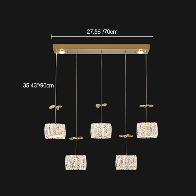 Modern Luxury Crystal & Stainless Steel Raindrop Cylinder Petal LED Chandelier Island Light For Dining Room & Living Room