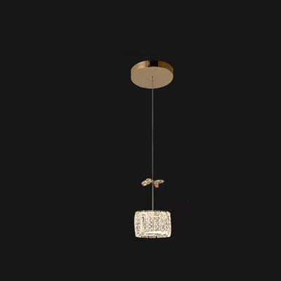 Modern Luxury Crystal & Stainless Steel Raindrop Cylinder Petal LED Chandelier Island Light For Dining Room & Living Room