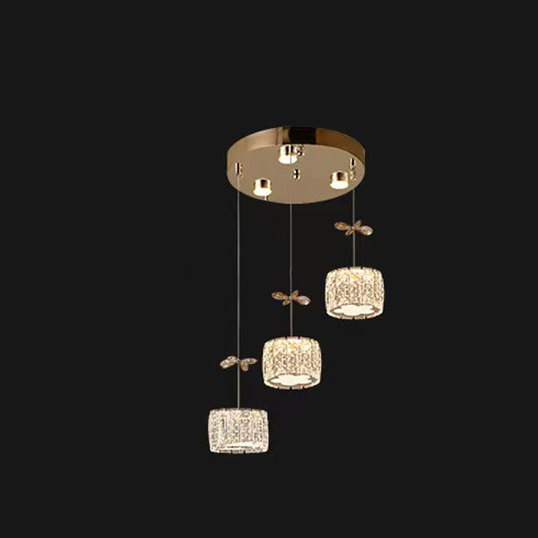 Modern Luxury Crystal & Stainless Steel Raindrop Cylinder Petal LED Chandelier Island Light For Dining Room & Living Room