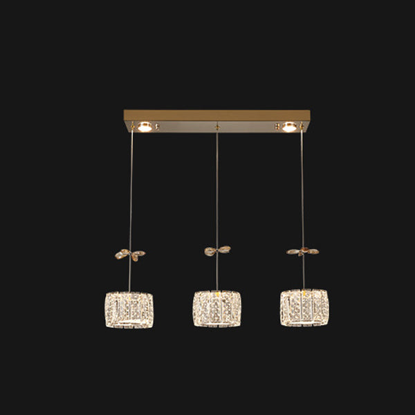 Modern Luxury Crystal & Stainless Steel Raindrop Cylinder Petal LED Chandelier Island Light For Dining Room & Living Room