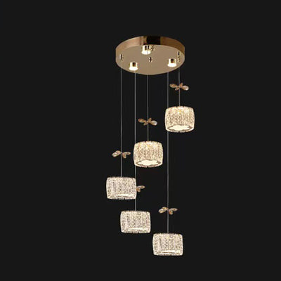 Modern Luxury Crystal & Stainless Steel Raindrop Cylinder Petal LED Chandelier Island Light For Dining Room & Living Room