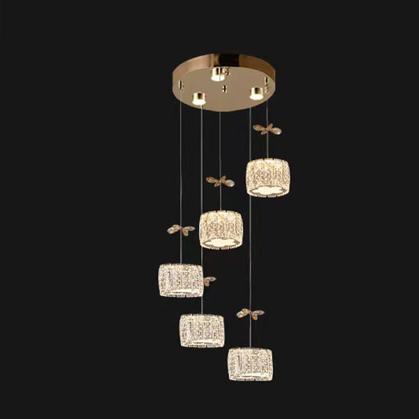 Modern Luxury Crystal & Stainless Steel Raindrop Cylinder Petal LED Chandelier Island Light For Dining Room & Living Room