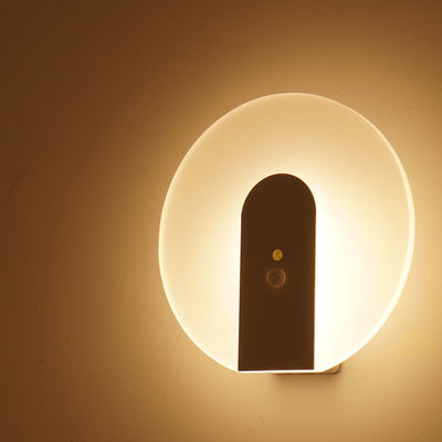 Modern Minimalist Iron & ABS Round LED Motion Sensor Wall Sconce Lamp Night Light For Bedroom & Hallway
