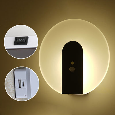 Modern Minimalist Iron & ABS Round LED Motion Sensor Wall Sconce Lamp Night Light For Bedroom & Hallway