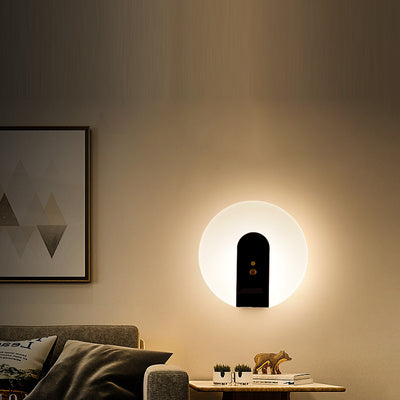 Modern Minimalist Iron & ABS Round LED Motion Sensor Wall Sconce Lamp Night Light For Bedroom & Hallway