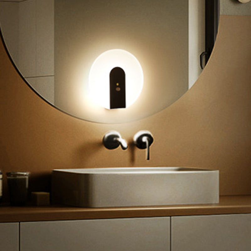 Modern Minimalist Iron &amp; ABS Round LED Motion Sensor Wall Sconce Lamp Night Light For Bedroom &amp; Hallway
