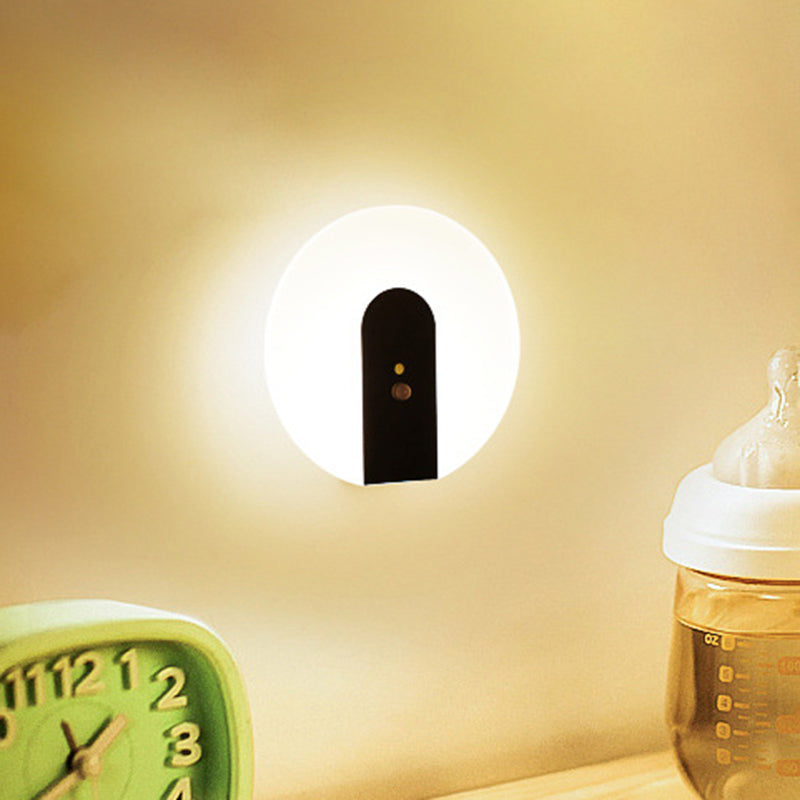 Modern Minimalist Iron & ABS Round LED Motion Sensor Wall Sconce Lamp Night Light For Bedroom & Hallway