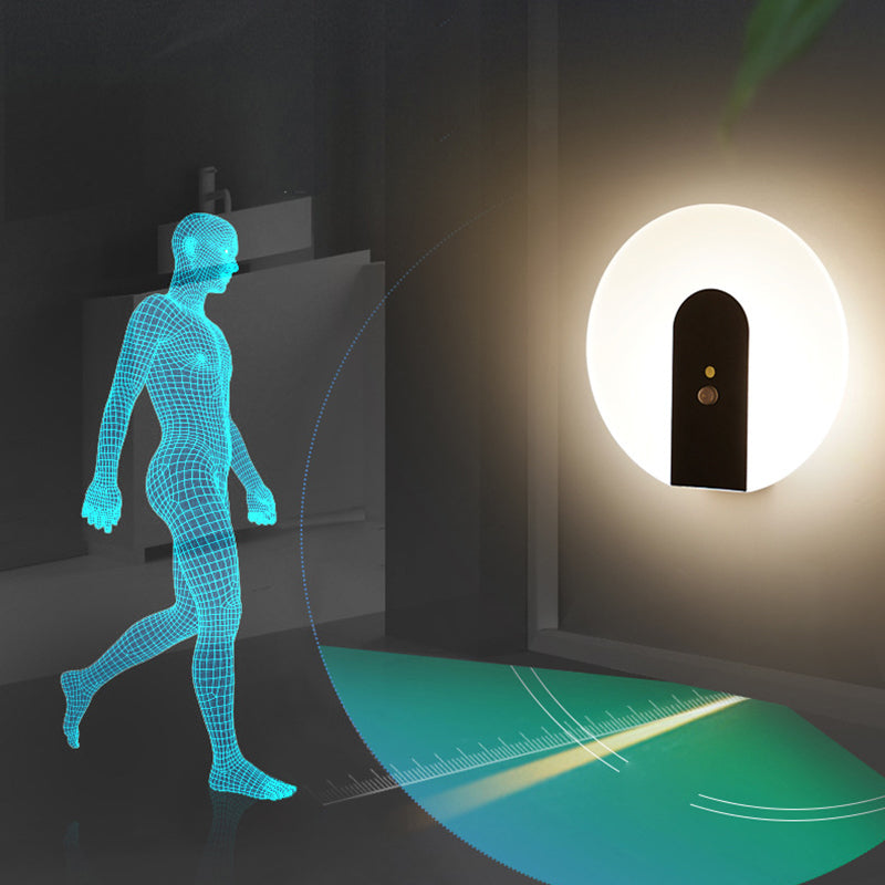 Modern Minimalist Iron & ABS Round LED Motion Sensor Wall Sconce Lamp Night Light For Bedroom & Hallway