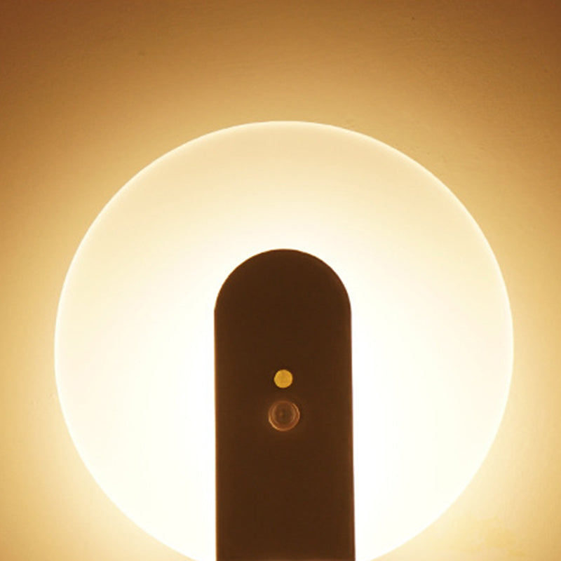 Modern Minimalist Iron & ABS Round LED Motion Sensor Wall Sconce Lamp Night Light For Bedroom & Hallway
