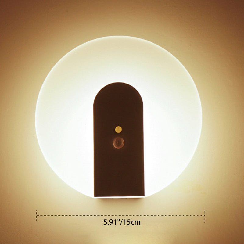 Modern Minimalist Iron & ABS Round LED Motion Sensor Wall Sconce Lamp Night Light For Bedroom & Hallway