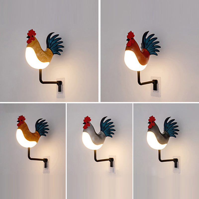 Contemporary Creative Rechargeable ABS & PC Rooster-Shaped LED Wall Sconce Lamp Night Light For Bedroom & Hallway