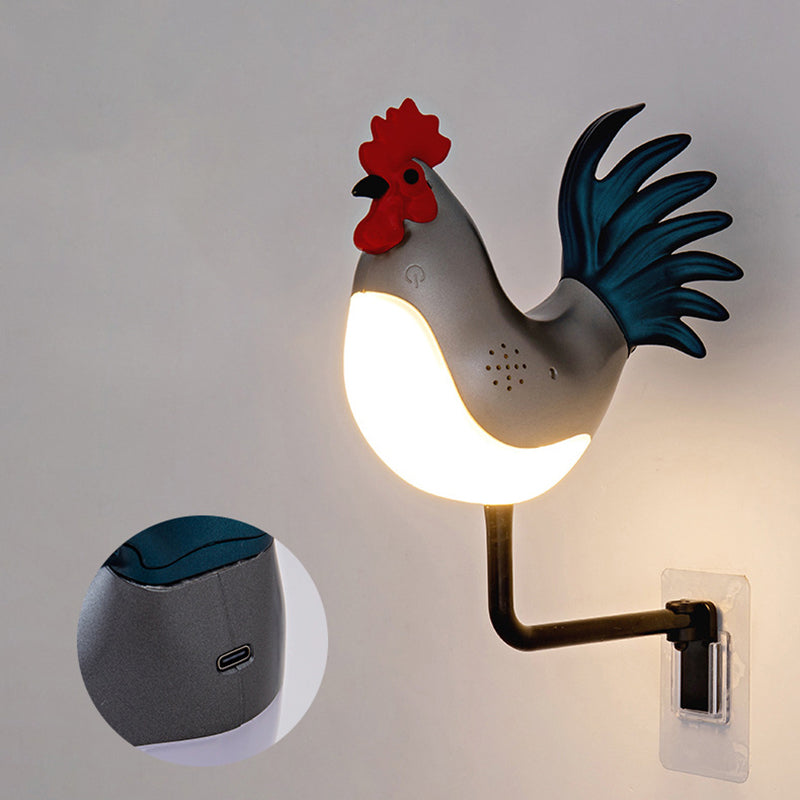 Contemporary Creative Rechargeable ABS & PC Rooster-Shaped LED Wall Sconce Lamp Night Light For Bedroom & Hallway