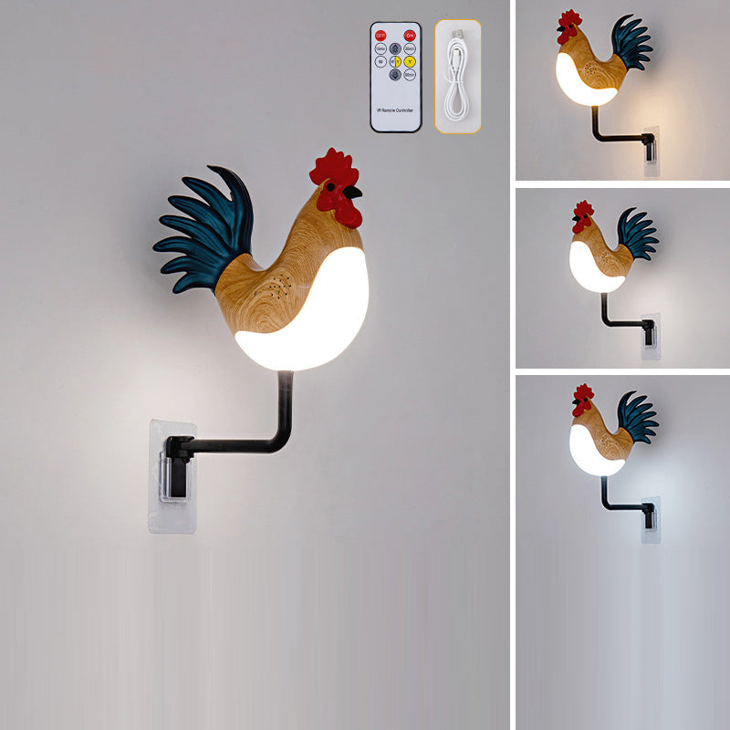 Contemporary Creative Rechargeable ABS & PC Rooster-Shaped LED Wall Sconce Lamp Night Light For Bedroom & Hallway
