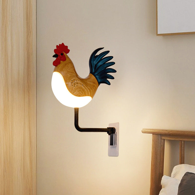 Contemporary Creative Rechargeable ABS & PC Rooster-Shaped LED Wall Sconce Lamp Night Light For Bedroom & Hallway