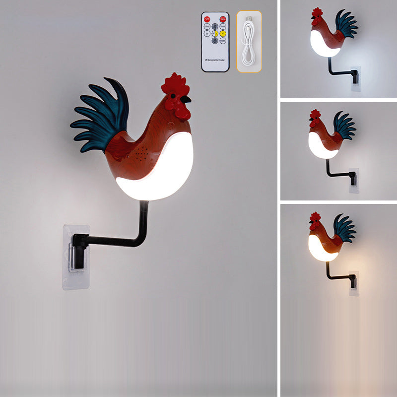 Contemporary Creative Rechargeable ABS & PC Rooster-Shaped LED Wall Sconce Lamp Night Light For Bedroom & Hallway