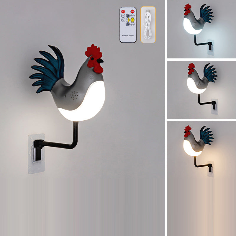 Contemporary Creative Rechargeable ABS & PC Rooster-Shaped LED Wall Sconce Lamp Night Light For Bedroom & Hallway