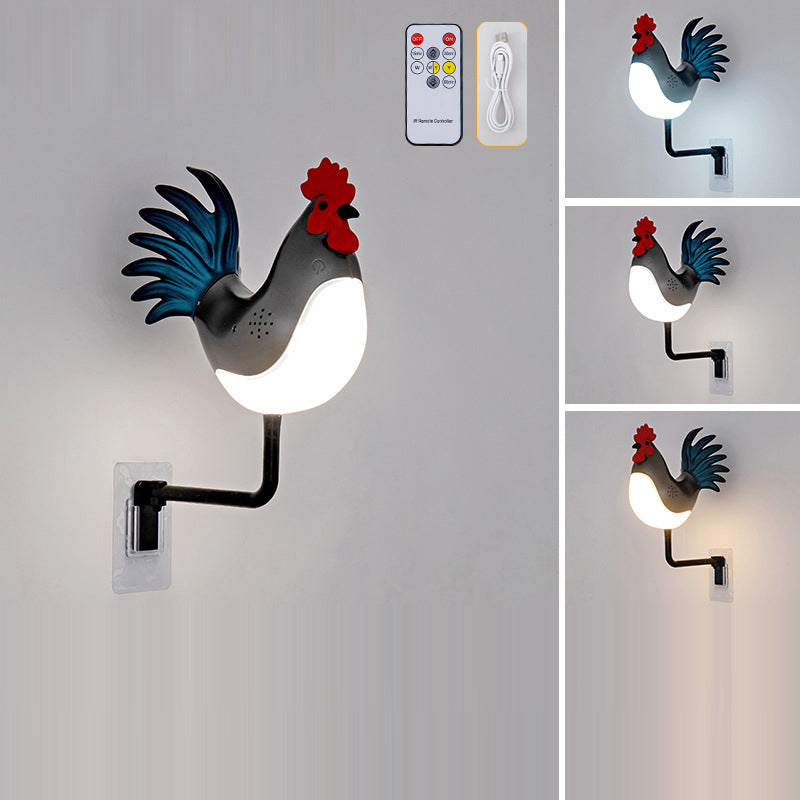 Contemporary Creative Rechargeable ABS & PC Rooster-Shaped LED Wall Sconce Lamp Night Light For Bedroom & Hallway