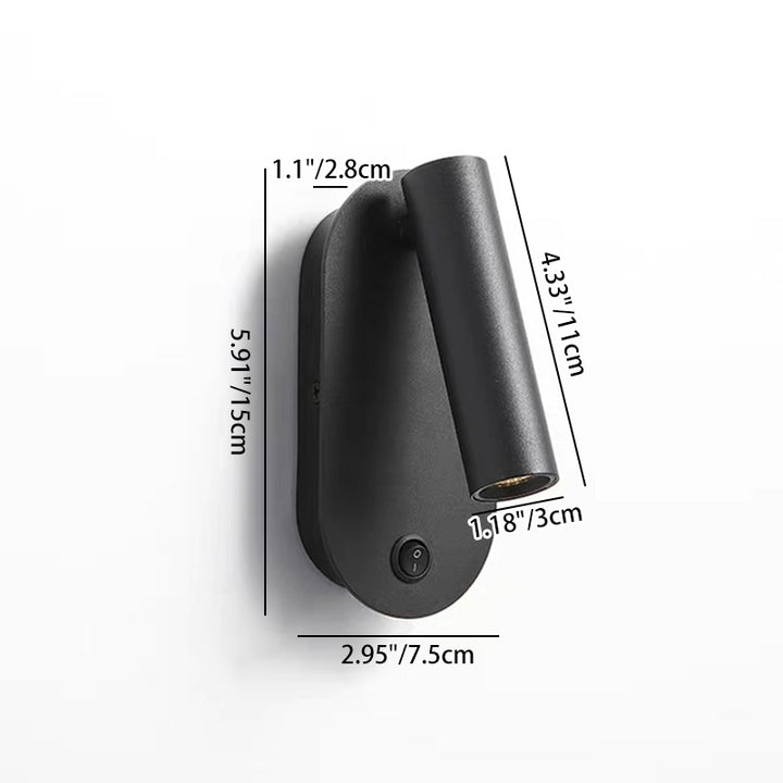 Moderne minimalistische zylindrische Wandleuchte aus Aluminium &amp; Eisen mit LED-Spotlight für das Bett 
