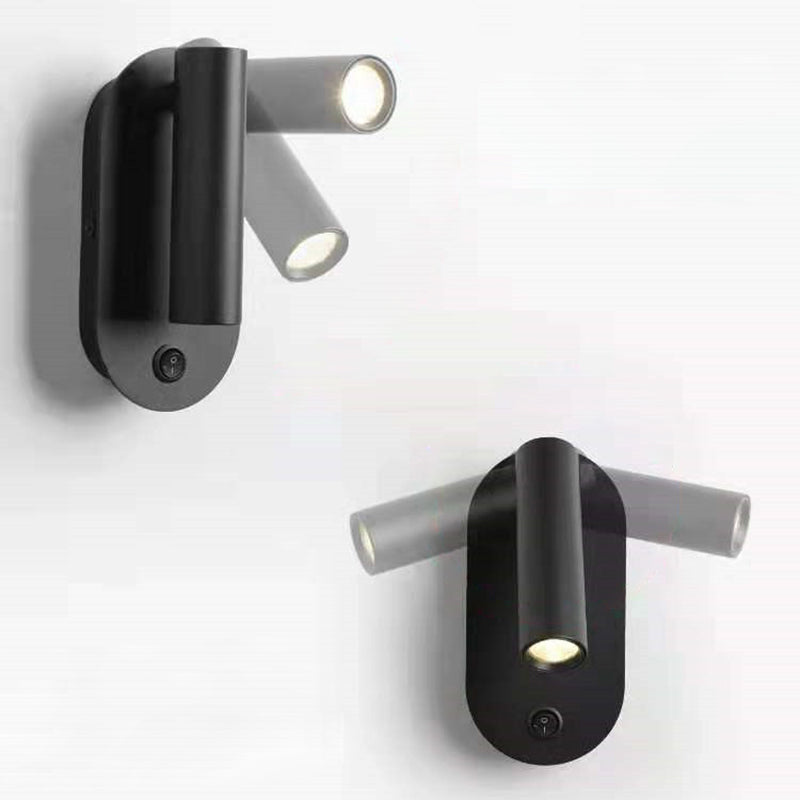 Moderne minimalistische zylindrische Wandleuchte aus Aluminium &amp; Eisen mit LED-Spotlight für das Bett 