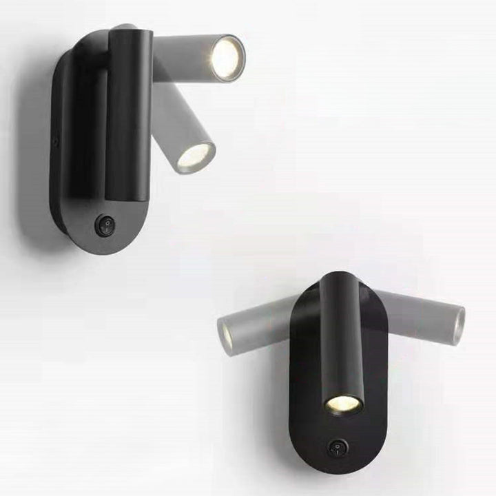 Moderne minimalistische zylindrische Wandleuchte aus Aluminium &amp; Eisen mit LED-Spotlight für das Bett 