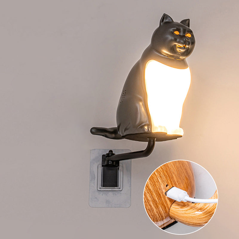 Contemporary Creative Rechargeable ABS & PC Lucky Cat LED Wall Sconce Lamp Night Light For Bedroom & Hallway