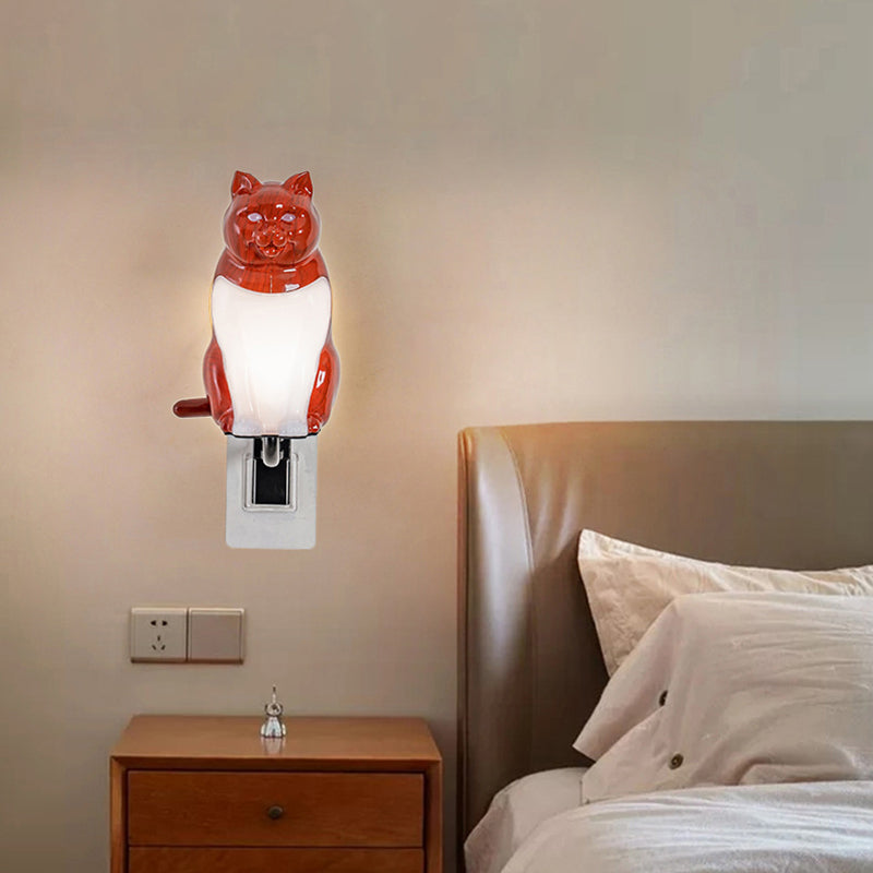 Contemporary Creative Rechargeable ABS & PC Lucky Cat LED Wall Sconce Lamp Night Light For Bedroom & Hallway