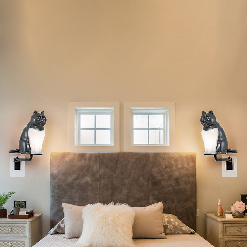 Contemporary Creative Rechargeable ABS & PC Lucky Cat LED Wall Sconce Lamp Night Light For Bedroom & Hallway