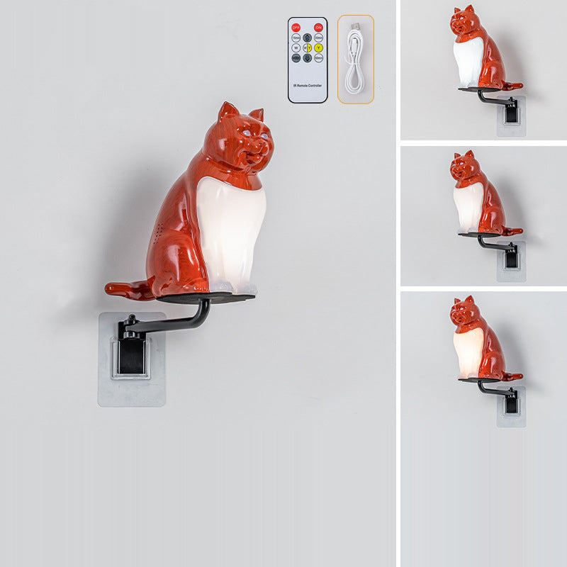 Contemporary Creative Rechargeable ABS & PC Lucky Cat LED Wall Sconce Lamp Night Light For Bedroom & Hallway