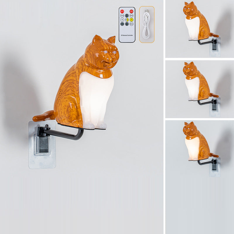 Contemporary Creative Rechargeable ABS & PC Lucky Cat LED Wall Sconce Lamp Night Light For Bedroom & Hallway