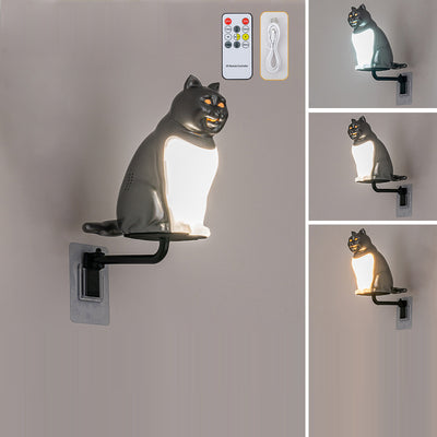 Contemporary Creative Rechargeable ABS & PC Lucky Cat LED Wall Sconce Lamp Night Light For Bedroom & Hallway