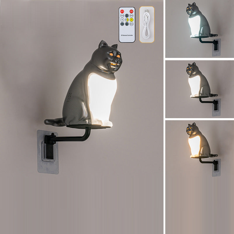 Contemporary Creative Rechargeable ABS & PC Lucky Cat LED Wall Sconce Lamp Night Light For Bedroom & Hallway