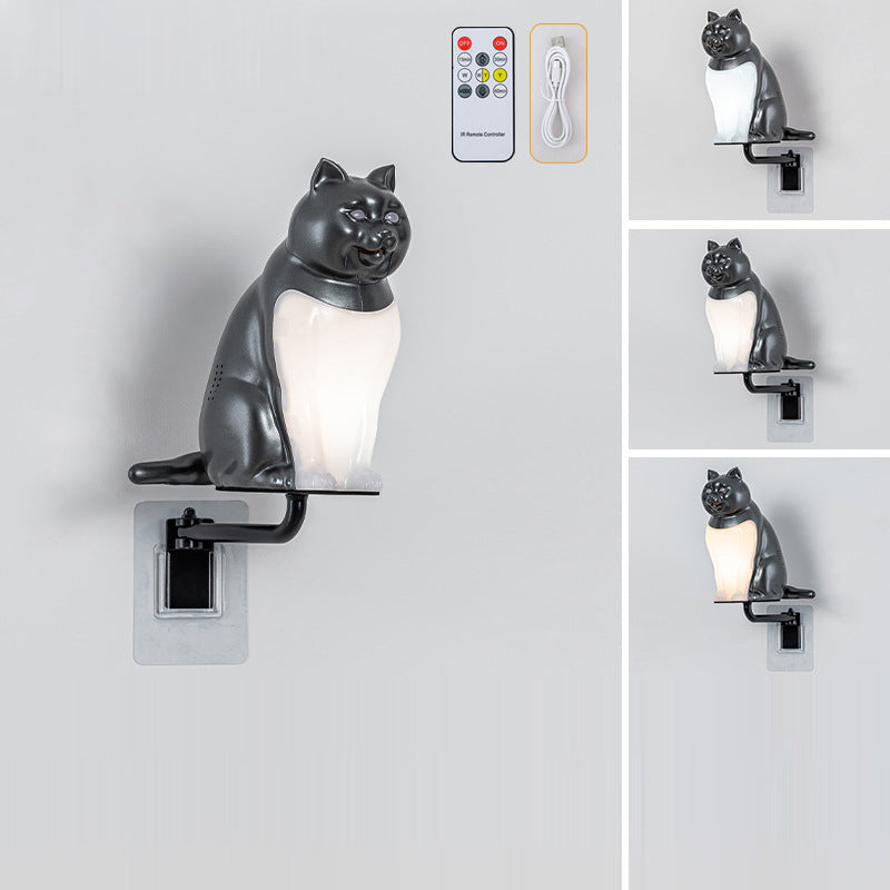 Contemporary Creative Rechargeable ABS & PC Lucky Cat LED Wall Sconce Lamp Night Light For Bedroom & Hallway