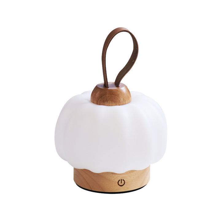 Contemporary Nordic Rechargeable Wood PE &amp; Faux Leather Pumpkin-Shaped Hanging LED Wall Sconce Lamp Night Light For Bedside