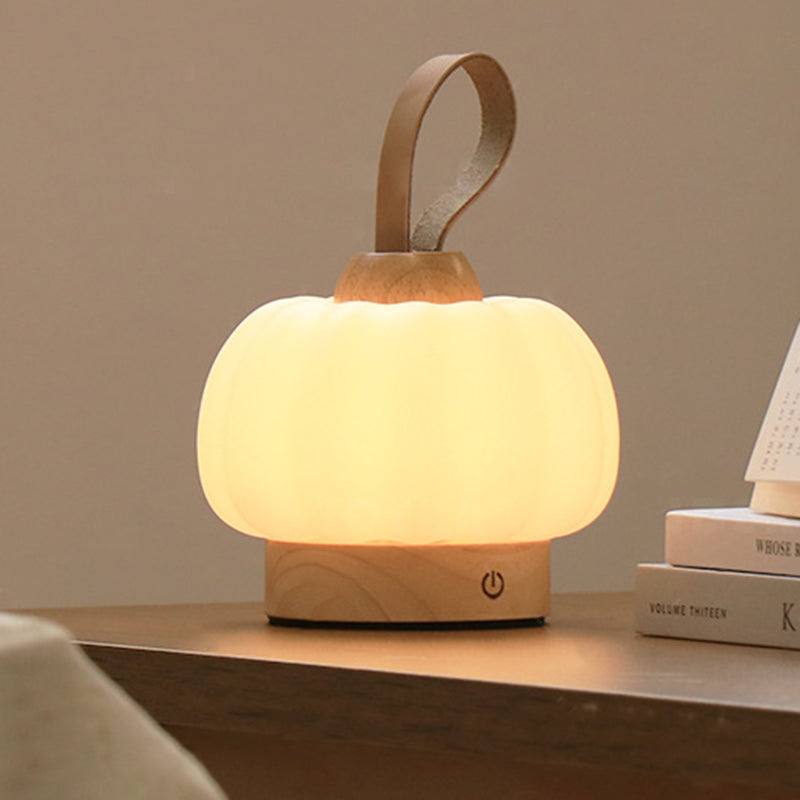 Contemporary Nordic Rechargeable Wood PE &amp; Faux Leather Pumpkin-Shaped Hanging LED Wall Sconce Lamp Night Light For Bedside