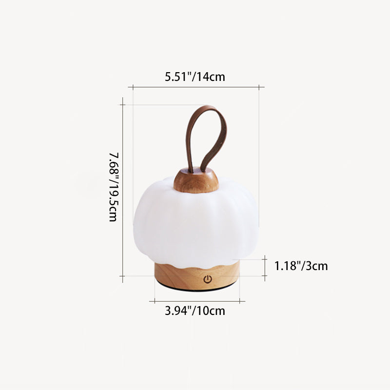 Contemporary Nordic Rechargeable Wood PE &amp; Faux Leather Pumpkin-Shaped Hanging LED Wall Sconce Lamp Night Light For Bedside