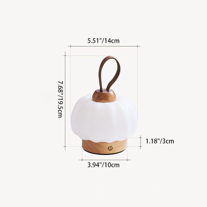 Contemporary Nordic Rechargeable Wood PE &amp; Faux Leather Pumpkin-Shaped Hanging LED Wall Sconce Lamp Night Light For Bedside