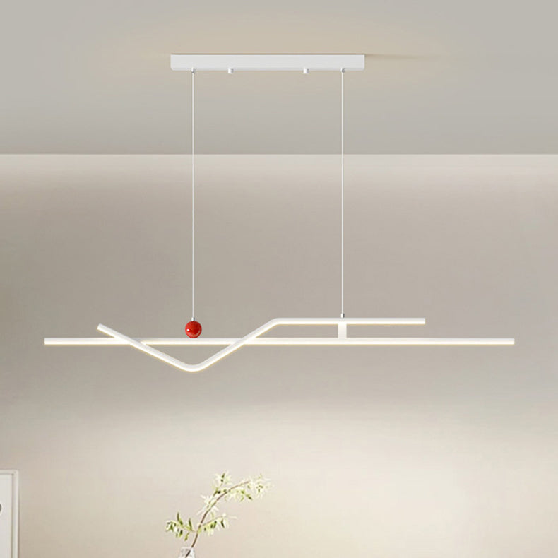 Modern Minimalist Metal Aluminum & Silicone Linear LED Chandelier Island Light For Dining Room