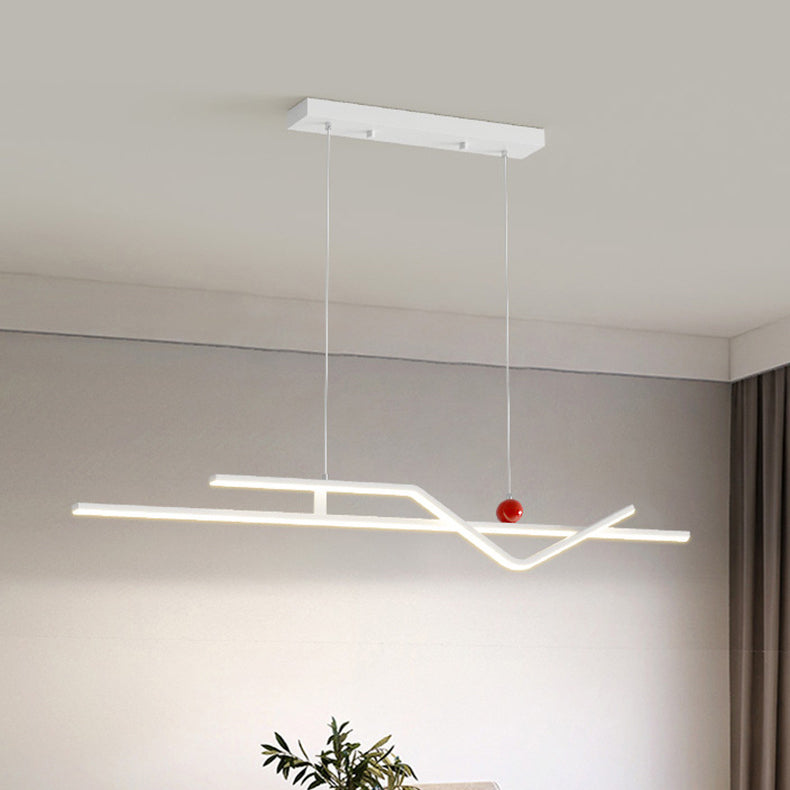 Modern Minimalist Metal Aluminum & Silicone Linear LED Chandelier Island Light For Dining Room