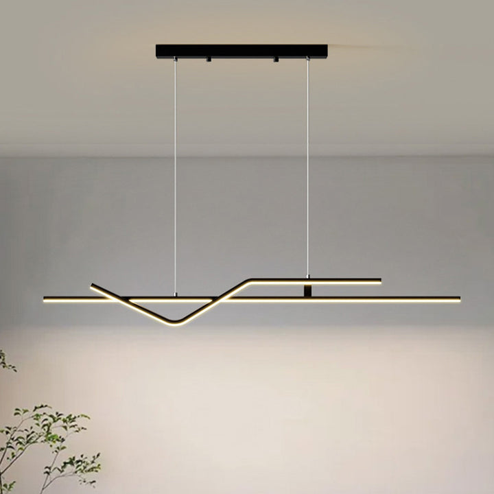 Modern Minimalist Metal Aluminum & Silicone Linear LED Chandelier Island Light For Dining Room